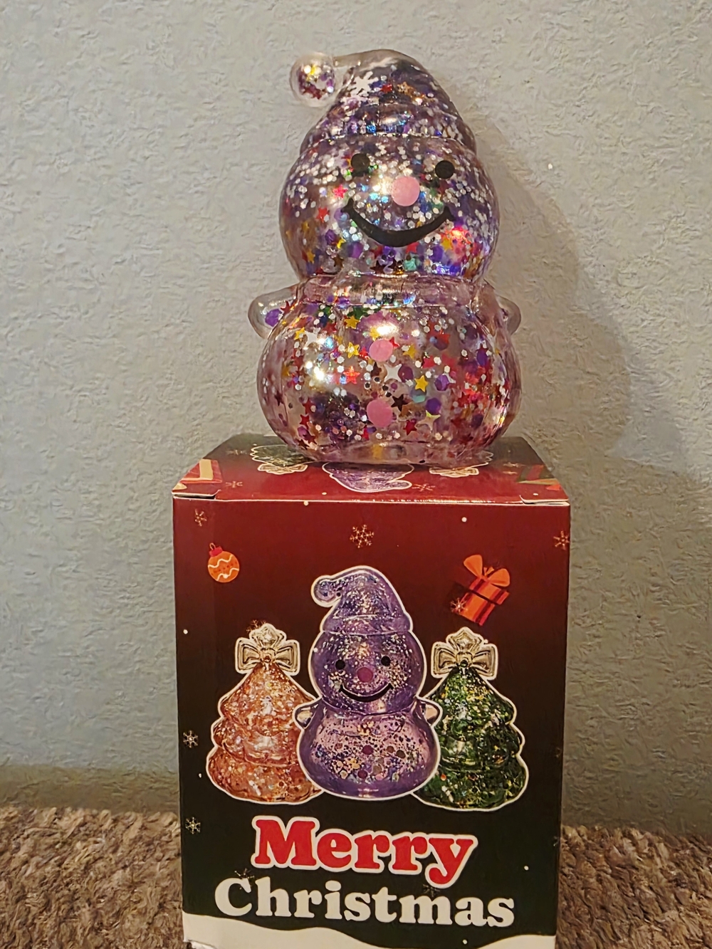 Purple Glitter Maltose Sugar Snowman Squishy Stress Relief Fidget Squeeze Toy